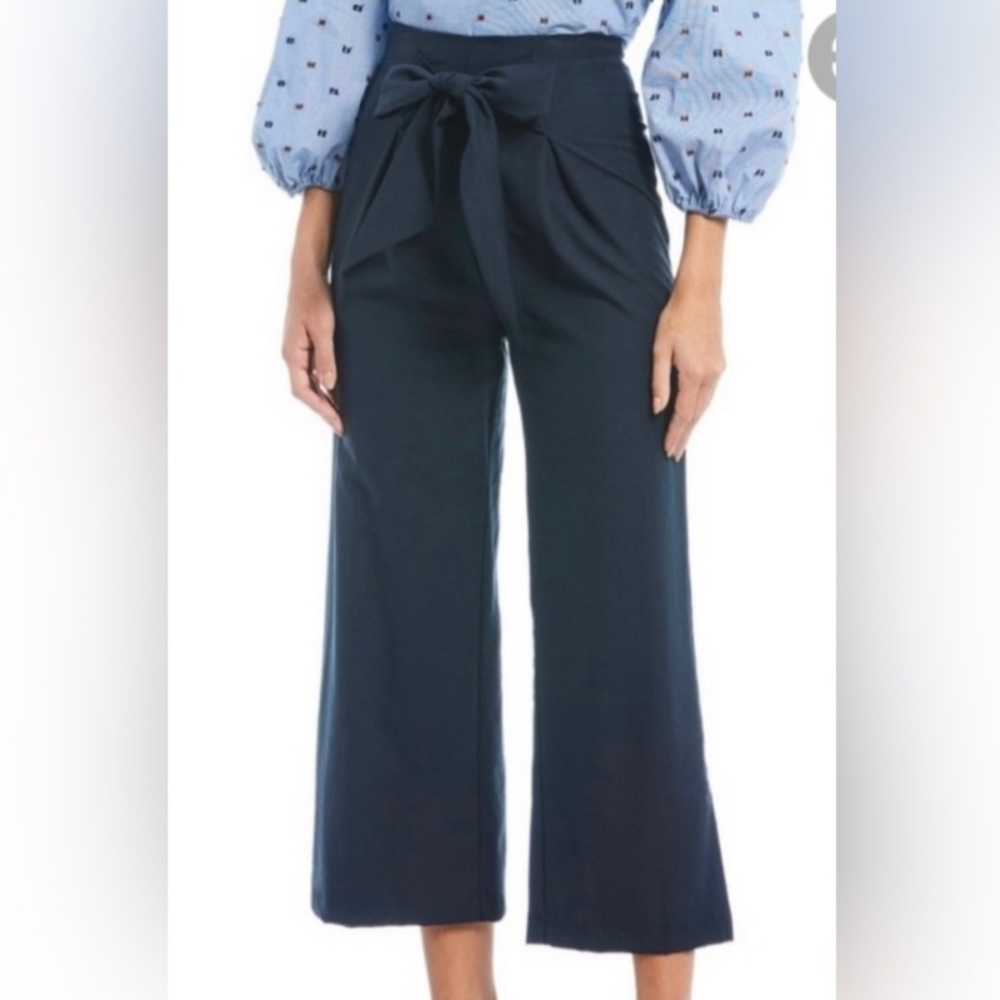 Daniel Cremieux Womens Navy Wide Leg Mara Bow Front Trousers Size 10 NWT $120